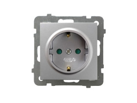 AS Gniazdo pojedyncze z uziemieniem schuko z przesłonami srebrne GP-1GSP/m/18 OSPEL