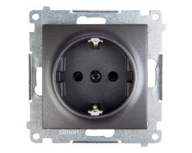 Simon 54 Gniazdo pojedyncze SCHUKO z/u 16A IP20 z przesłoną torów, szybkozłącza, antracyt DGSz1CZ.01/48