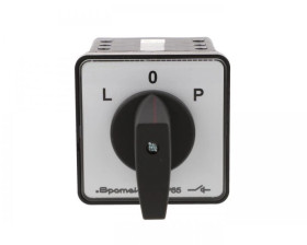 Łącznik krzywkowy 80A przełącznik zmiany kierunku obrotów L-O-P mocowany do pulpitu czoło szare pokrętło czarne SK80-3.8368\P03