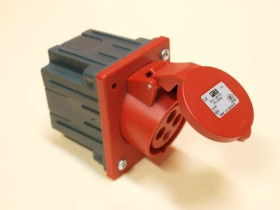 Gniazdo tablicowe skośne 16A 4P 400V czerwone IP44 /z puszką / 414-6p