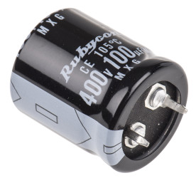 Kondensator 100μF 400V dc Zatrzaskowy Rubycon roztaw: 10mm 22 (Dia.) x 25mm