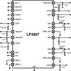 LP3907 Dual 1A and 600mA Buck Converters and Dual 300mA LDOs with I2C Interface
