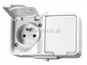 Gniazdo x2 natynkowe białe + uziem. IP44 CADER