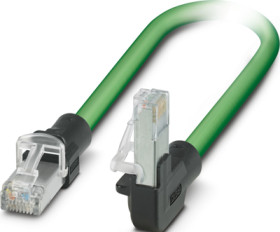 Patch cable, RJ45 plug, straight to RJ45 plug, angled, Cat 5, SF/TQ, PVC, 0.5 m, green, 1113295