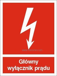 Naklejka- WYŁACZNIK GŁÓWNY PRĄDU 74x105 czerwona