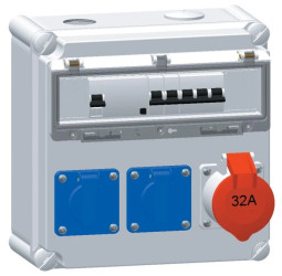 Rozdzielnica naścienna 2x16A 230V, 1xCEE 32A 5P 400V, 1xFI40/0,03A, 2xB16/1, 1xC32/3 IP44 516782