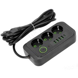 Przedłużacz+1x Wył.3.0m 3x2p+Z,5xUSB czarny Kobi