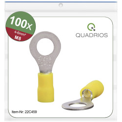 Quadrios 22C459 Ring Terminal Set 6.0mm&#xB2; 8.5mm Hole Yellow Insulated
