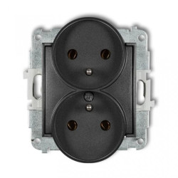 ICON Mechanizm gniazda podwójnego do ramki z uziemieniem 2x(2P+Z) (bez przesłon torów prądowych) grafitowy 11IGPR-2z