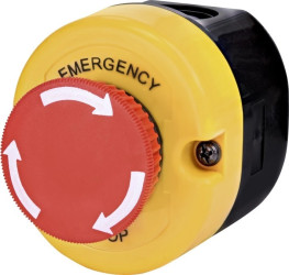 Kaseta z żółtym wierzchem i szarą podstawą, pojedyncza, napęd grzybkowy 40 mm zwolnienie przez obrót, Awaryjne zatrzymanie (Czer