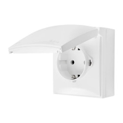 Simon Aquaclick Gniazdo IP44, Schuko, pojedyncze, szybkozłącza, klapka w kolorze biały ACGSZ1C/11