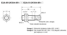E2A-S12KS04-M1-C1 Czujnik indukcyjny, M12x1, NPN/NO, sr=4mm złącze M12x1, dł. obudowy 48mm, czoło zakryte, obudowa stal szlachet
