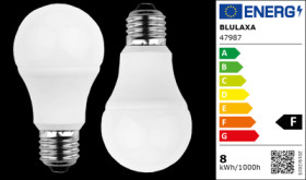 LED lamp, E27, 8 W, 810 lm, 240 V (AC), 2700 K, 300 °, dull, warm white, F, 47987