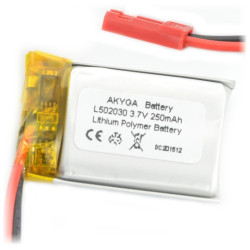 Akumulator Li-Pol Akyga 250mAh 1S 3,7V - złącze JST-BEC + gniazdo - 30x20x5mm