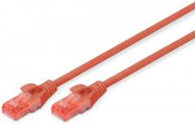Patch cable, RJ45 plug, straight to RJ45 plug, straight, Cat 6, U/UTP, LSZH, 1 m, red, DK-1617-010/R