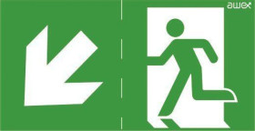 Piktogram PN22 100x200 ukośna strzałka góra/dół chłopek w drzwiach logo awex (ISO) PN22