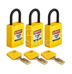Kłódka LOTO SafeKey kompaktowa, nylonowa, szekla 25 mm, żółta (3 szt.), 150190