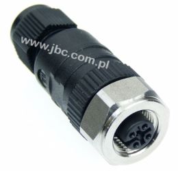 RKCN 4/7, M12, 4 styki, złącze żeńskie (gniazdo) proste, dławik SW15 (3-6.5mm), nakrętka ze stali szlachetnej, czarne, LUMBERG,