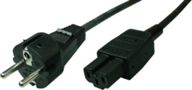 Device connection cable, Europe, plug type E + F, straight on C15A socket, straight, H05RR-F3G0.75 mm², black, 2 m, 0L06843