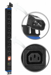 10GN-UPS - pionowa listwa zasilająca z włącznikiem oraz wtykiem IEC C14 (UPS) i zabezpieczeniem przeciwprzepięciowym (SPD) - 10