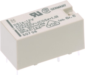 Relay, 1 Form A (N/O), 1.5 V (DC), 11.3 Ω, 10 A, 30 V (DC), 250 V (AC), monostable, DE1AL21,5D