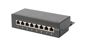 Panel RJ, Cat6, 8 portów, RJ45, Czarny
