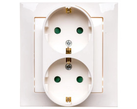 IMPRESJA Gniazdo podwójne z/u Schuko z przesłonami ecru GP-2YSP/27