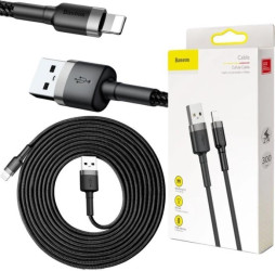 KABEL USB-A - Lightning / iPhone Baseus Cafule CALKLF-RG1 300cm Apple 2A CZARNO-SZARY W OPLOCIE