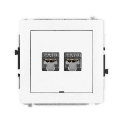 DECO Mechanizm gniazda komputerowego podwójnego 2xRJ45, kat. 6, ekranowane, 8-stykowy, bez pola opisowego, biały mat 25DGKBO-6
