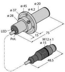 Turck 100001097 Czujnik zanurzeniowy FCS-K20-AP8X-H1141/3M, 19.2 - 28.8 V/DC, 1 szt.