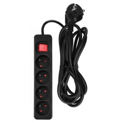Listwa zasilająca 4 gniazda 3m, 3x1.5mm2, czarny, ON/OFF 90-185