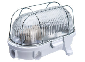 Oprawa kanałowa OVAL-7063NB, E27, 100W, biała-bakelit, klosz przeźroczysty-szkło, IP54, siatka metalowa A1230