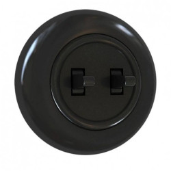 Włącznik światła podtynkowy podwójny z ramką 10AX 250V IP20 czarny połysk