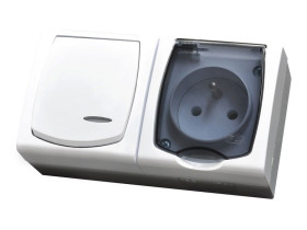 MADERA Zestaw wyłącznik pojedynczy z podświetleniem + gniazdo pojedyncze wieczko przezroczyste biały ZH-NŁ1SG/00/d OSPEL