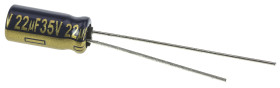 Aluminiowy kondensator elektrolityczny 22 μF 35 V dc Otwór przelotowy Panasonic Przewód promieniowy roztaw: 2 mm