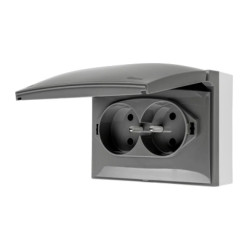 Simon Aquaclick Gniazdo IP44, podwójne kompaktowe z uziem., klapka w kolorze szary ACGZ2/16