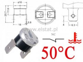 Termostat bimetaliczny 250VAC 10A 50°C pionowy, NC