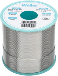 Solder, lead-free, SAC (Sn3.0Ag0.5Cu3.5%), Ø 0.8 mm, 500 g, WSW SAC M1 0,8MM 500G