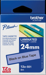 TZE-551 Laminated labelling tape, black on blue, 24 mm