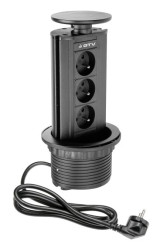 Przedłużacz biurkowy Biurkowy rozgałęziacz wpuszczany fi100mm czarny 3x gniazdo z uziemieniem AE-BPW3GU-20
