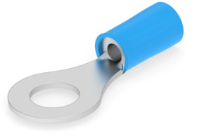 Insulated ring cable lug, 1.04-2.62 mm², AWG 16 to 14, 6.35 mm, M6, blue, 130118