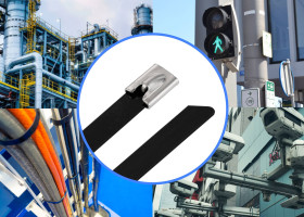 TRU COMPONENTS TC-12647608 Opaski kablowe stalowe 200 mm 7.9 mm AISI 304 z osłoną 100 szt.