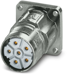 Surface mount socket, M23, 6 pole, crimp connection, standard/ONECLICK quick locking system, straight, 1628832