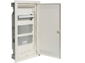 Rozdzielnica multimedialna podtynkowa 3R drzwi wentylowane PatchPanel 3xGN. 230V VDI do ścian GK IP30 volta VH36NWP HAGER