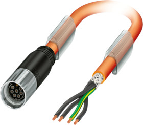 Sensor actuator cable, M17-cable socket, straight to open end, 7 pole + PE, 2 m, PUR, orange, 12 A, 1245260