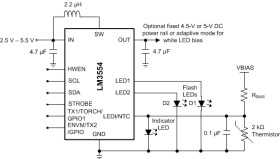 Synchronous boost converter with 1.2A dual high side LED driver and I2C compatible interface