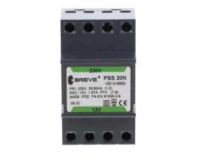 Transformator 1-fazowy modułowy bezpieczeństwa PSS 20N 230/ 12V 1,66A, na szynę DIN, IP20, Ta 40, 16012-9893