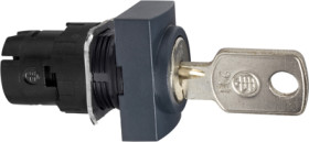 Key switch, unlit, latching, waistband rectangular, front ring black, trigger position 0 + 1, mounting Ø 16 mm, ZB6DGC