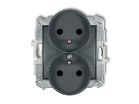 MINI Gniazdo podwójne z uziemieniem do ramki (przesłony torów prądowych) grafitowy mat 28MGPR-2zp KARLIK