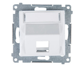 Simon 54 Pokrywa gniazda teleinformatycznego pojedynczego RJ Keystone skośna z polem opisowym biała DKP1S.01/11